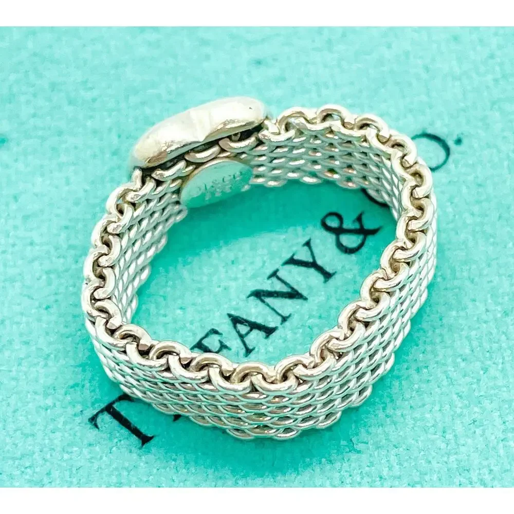 Tiffany & Co. Somerset Mesh Heart Ring Sterling Silver Size 6 w/ Pouch
